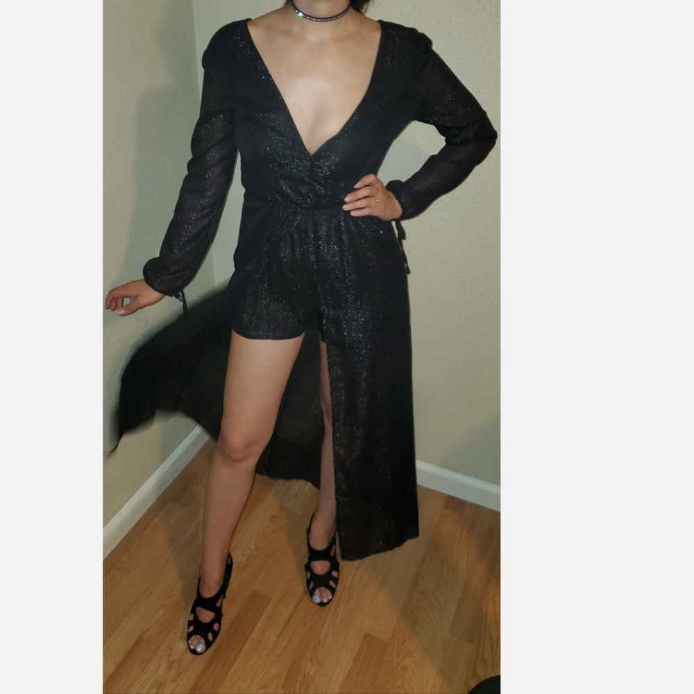 Black dress w/ shorts underneath, dress is sparkly